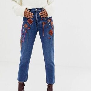 ASOS Florence Authentic Straight Leg Cropped Embroidered Jeans